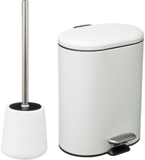 5five Badkamer/toilet accessoires - WC-borstel en pedaalemmer 6L - metaal - wit