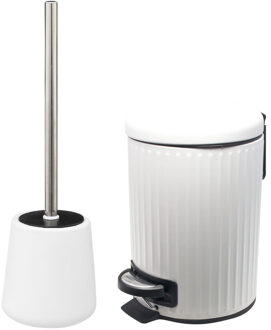 5five Badkamer/toilet accessoires - WC-borstel en pedaalemmer - metaal - wit