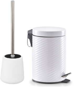 5five Badkamer/toilet accessoires - WC-borstel en pedaalemmer - metaal - wit