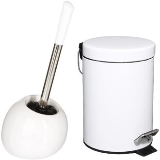 5five Badkamer/toilet accessoires - WC-borstel en pedaalemmer - metaal - wit