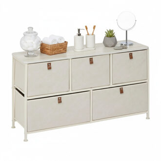 5five Badkamerkast Pisa - 5 mandjes - beige - 100 x 30 x 55 cm - metaal/hout/stof - opbergen