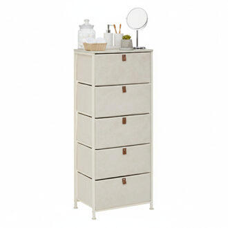 5five Badkamerkast Pisa - 5 mandjes - beige - 45 x 30 x 114 cm - metaal/hout/stof - opbergen