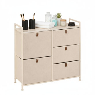 5five Badkamerkast Pisa - 5 mandjes - beige - 83 x 29 x 77 cm - metaal/hout/stof