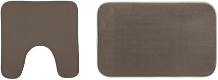 5five Badkamerkleedje/badmat tapijt - setje 2x stuks - memory foam - taupe - 48 x 80 cm/48 x 48 cm - Badmatjes