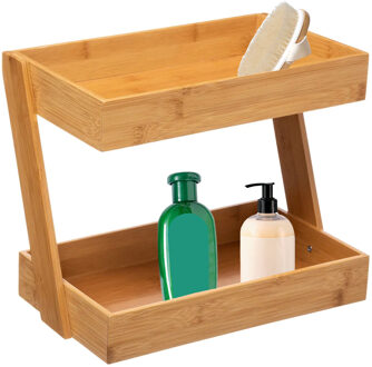 5five badkamerrek met 2 etages - 32 x 23 x 26 cm - bamboe hout - Douche- en badrekjes Bruin