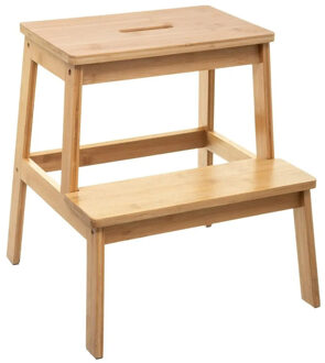 5five Bamboe keukentrapje/opstapje met 2 treden - 43 x 43 x 47 cm - Keuken/badkamer krukjes