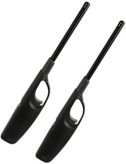 5five BBQ/keuken gas aansteker lange steel - 2x - zwart - 27 cm - kunststof - navulbaar