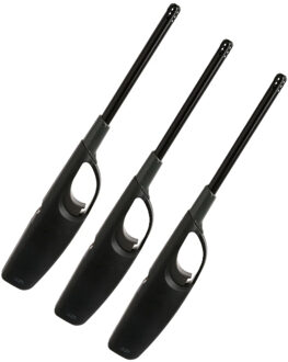 5five BBQ/keuken gas aansteker lange steel - 4x - zwart - 27 cm - kunststof - navulbaar