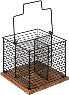5five Bestek organizer - 3 vakken - staal/acaciahout - zwart - 29 x 19 cm - bestekbak