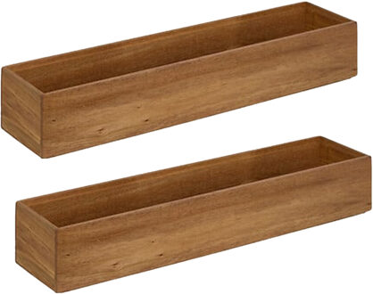 5five Bestekbak/keuken organizer - 2x - 1 vaks - Smart Desk serie - acacia hout - 8 x 38 x 7 cm