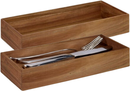 5five Bestekbak/keuken organizer - 3x - 1 vaks - Smart Desk serie - acacia hout - 15 x 38 x 7 cm