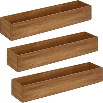 5five Bestekbak/keuken organizer - 3x - 1 vaks - Smart Desk serie - acacia hout - 8 x 38 x 7 cm