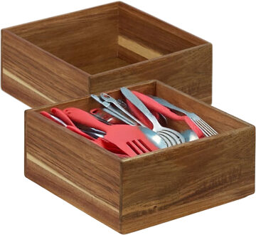 5five Bestekbak/keuken organizer - 4x - 1 vaks - Smart Desk serie - acacia hout - 15 x 15 x 7 cm