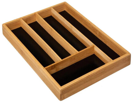 5five Bestekbak/keuken organizer - 5-vaks - zwart - bamboe - 34 x 25 cm