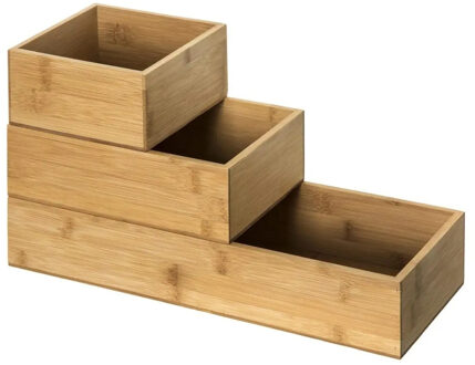 5Five bestekbakken/keuken organizers - 3x stuks - verschillende formaten - bamboe
