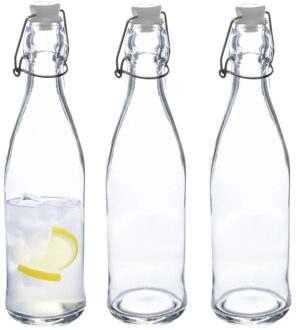 5five Beugelfles/weckfles - 3x - glas - transparant - luchtdicht - 0.5 liter - waterfles - limonade