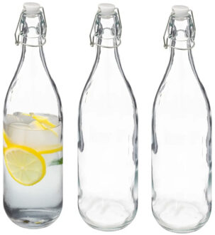 5five Beugelfles/weckfles - 3x - glas - transparant - luchtdicht - 1 liter - waterfles - limonade