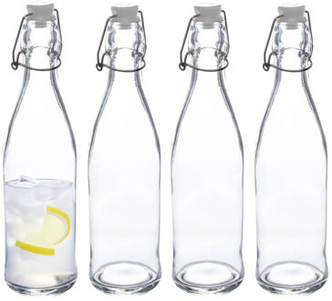 5five Beugelfles/weckfles - 4x - glas - transparant - luchtdicht - 0.5 liter - waterfles - limonade