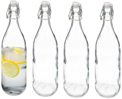 5five Beugelfles/weckfles - 4x - glas - transparant - luchtdicht - 1 liter - waterfles - limonade