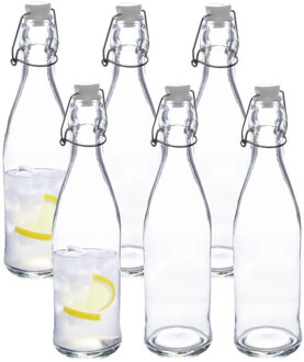 5five Beugelfles/weckfles - 6x - glas - transparant - luchtdicht - 0.5 liter - waterfles - limonade