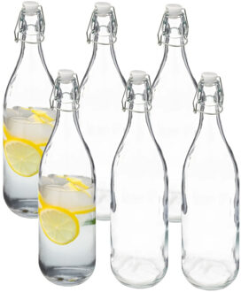 5five Beugelfles/weckfles - 6x - glas - transparant - luchtdicht - 1 liter - waterfles - limonade