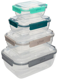 5five Bewaarbakjes - set van 8x - kunststof - rechthoekig - transparant - vershouddozen