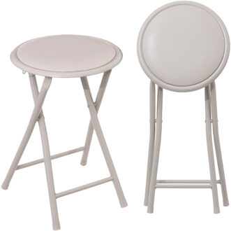 5five Bijzet krukje/stoel - 2x - Opvouwbaar - beige - D30 x H46 cm