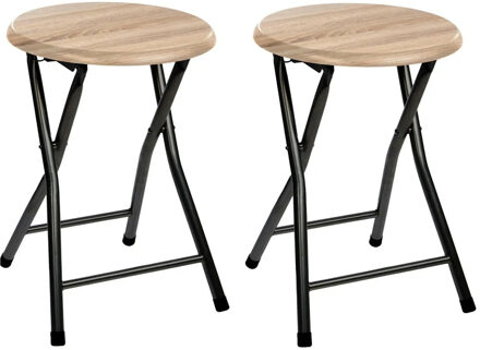 5five Bijzet krukje/stoel - 2x - Opvouwbaar - zwart/hout - 30 x 46 cm