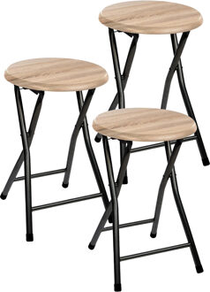 5five Bijzet krukje/stoel - 3x - Opvouwbaar - zwart/hout - 30 x 46 cm