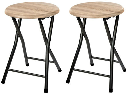 5five Bijzet krukje/stoel - 4x stuks - Opvouwbaar - zwart/hout - 30 x 46 cm