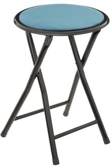 5five Bijzet krukje/stoel - Opvouwbaar - blauw fluweel - 29 x 45 cm - Krukjes
