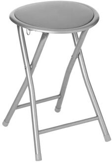 5five Bijzet krukje/stoel - Opvouwbaar - zilver/grijs - 46 cm - Krukjes Zilverkleurig