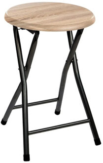 5five Bijzet krukje/stoel - Opvouwbaar - zwart/hout - 46 cm - Krukjes Beige