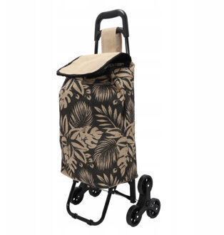 5five Boodschappentrolley bladeren - jute - 40 x 35 x 92 cm - 33 liter Beige