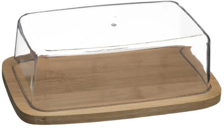 5five Botervloot met deksel - bruin/transparant - bamboe/kunststof - 19 x 12,5 x 7 cm