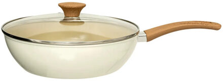 5five Braad/wokpan met deksel Harmony - Alle warmtebronnen - Beige - D27 cm - handvat bakeliet - aluminium
