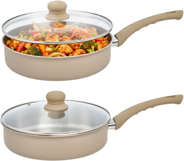 5five braadpan Paris - 2x - D28 cm - RVS - aluminium - beige/zilver - pannen