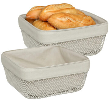 5five Broodmandje Bistro plus - 2x - metaal/stof - beige - 25 x 11 cm