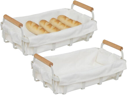 5five Broodmandje Bistro plus - 2x - metaal/stof - wit - 28 x 16 x 11 cm - met handvaten