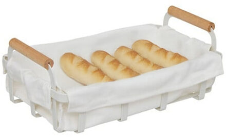 5five Broodmandje Bistro plus - metaal/stof - wit - 28 x 16 x 11 cm - met handvaten