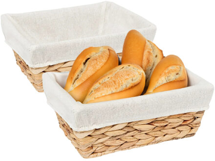 5five Broodmandje met stof - 2x - riet/canvas - bruin - landelijke stijl