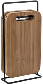 5five Broodplankjes met houder - 4x stuks - 15 x 6,5 x 26 cm - bamboe hout