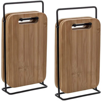 5five Broodplankjes met houder - 8x stuks - 15 x 6,5 x 26 cm - bamboe hout