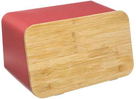 5five Broodtrommel met snijplank deksel - Brick roze - Metaal/bamboe - 37 x 22 x 23 cm - Broodtrommels