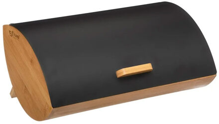 5five Broodtrommel - zwart - ,met afsluitbare klep - 35 x 23 x 17 cm - bamboe - vershoudtrommel