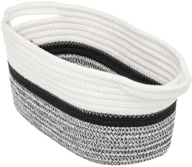5five Decoratie opbergmand met hengsels 7 liter grijs/zwart/wit 31 x 15 x 15 cm van polyester