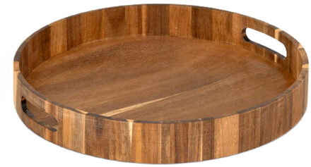 5five Design dienblad van acacia hout - 35 x 5 cm - lichtbruin - Hoge opstaande rand - rond