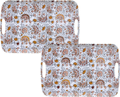 5five Design dienblad van melamine - 2x - 39 x 26 x 2 cm - flowers print wit