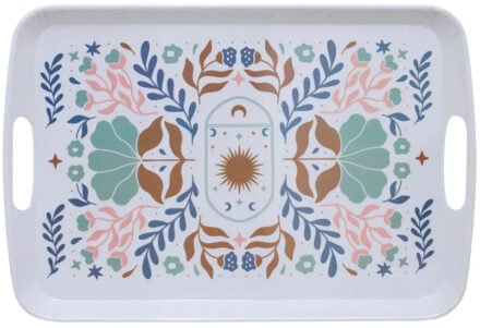 5five Design dienblad van melamine - 39 x 26 x 2 cm - flowers print wit