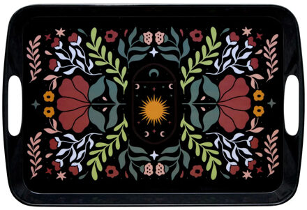 5five Design dienblad van melamine - 39 x 26 x 2 cm - flowers print zwart